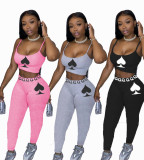 Spades Print Cami Top Long Pants Two Piece Sets LUO-3085