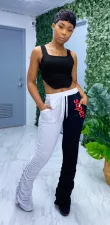 Casual Tank Top And Stacked Pants Two Piece Suits QZX-6142