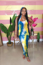 Plus Size Tie Dye Long Slip Dress With Headscarf FNN-8515