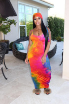 Plus Size Tie Dye Long Slip Dress With Headscarf FNN-8515