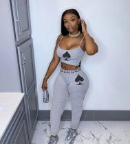 Spades Print Cami Top Long Pants Two Piece Sets LUO-3085