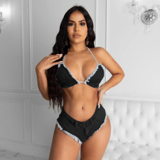 Sexy Denim Bra Top Mini Shorts Two Piece Sets BS-1214