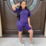 Casual Solid Short Sleeve Two Piece Shorts Set LSD-8729