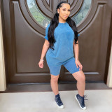 Casual Solid Short Sleeve Two Piece Shorts Set LSD-8729