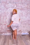 Plus Size 5XL Striped Two Piece Shorts Set BMF-004