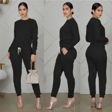 Streetwear Fashion Casual Tracksuit Solid Color Long Sleeve Pants Set XMY-9255