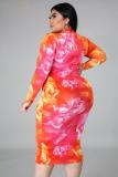 Plus Size 5XL Printed Long Sleeve Midi Dress BMF-003