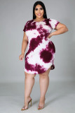 Plus Size 5XL Tie Dye Short Sleeve O Neck Dress BMF-002