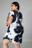 Plus Size 5XL Tie Dye Short Sleeve O Neck Dress BMF-002