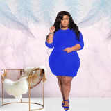 Plus Size 5XL Solid O Neck Loose Mini Dress BMF-006