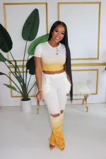 Plus Size Gradient Stacked Pants 2 Piece Sets FNN-8504