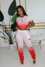 Plus Size Gradient Stacked Pants 2 Piece Sets FNN-8504