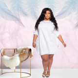 Plus Size 5XL Solid O Neck Loose Mini Dress BMF-006