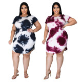 Plus Size 5XL Tie Dye Short Sleeve O Neck Dress BMF-002