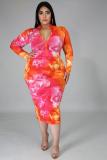 Plus Size 5XL Printed Long Sleeve Midi Dress BMF-003