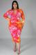 Plus Size 5XL Printed Long Sleeve Midi Dress BMF-003