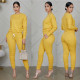 Streetwear Fashion Casual Tracksuit Solid Color Long Sleeve Pants Set XMY-9255