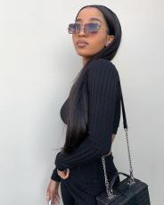 Plus Size Solid Ribbed Knitted Two Piece Pants Set FNN-8517