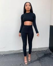 Plus Size Solid Ribbed Knitted Two Piece Pants Set FNN-8517