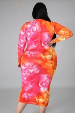 Plus Size 5XL Printed Long Sleeve Midi Dress BMF-003