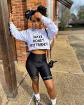 Casual Solid Color Letter Print Long Sleeve Set SHD-9286