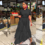 Solid Mesh Patchwork Short Sleeve Maxi Dress LS-0317