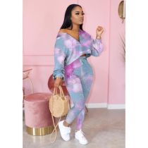 Casual Printed Long Sleeve Two Piece Pants Set OYF-8213
