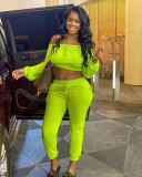 Solid Slash Neck Long Sleeve Two Piece Pants Set AIL-112