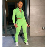 Solid Long Sleeve Zipper Two Piece Pants Set TK-6106