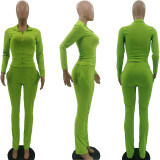 Solid Long Sleeve Zipper Two Piece Pants Set TK-6106