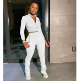 Solid Long Sleeve Zipper Two Piece Pants Set TK-6106