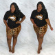 Plus Size 5XL Leopard Lips Print Two Piece Shorts Set OSM-4208