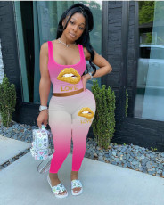 Gradient Lips Print Tank Top Long Pants 2 Piece Suits LM-8174