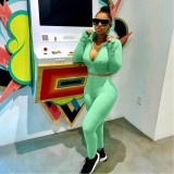 Solid Rib Embroidery Zipper Long Sleeve 2 Piece Sets ASL-6286