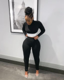 Casual Ribbed Long Sleeve Two Piece Pants Set LM-8172