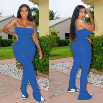 Plus Size Simple Fashion Solid Color Spaghetti Strap Sexy Stacked Jumpsuit  NM-8106