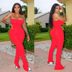 Plus Size Simple Fashion Solid Color Spaghetti Strap Sexy Stacked Jumpsuit  NM-8106
