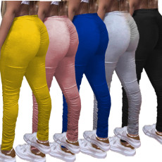 Casual Solid Ruched Skinny Long Sweatpants NM-8306