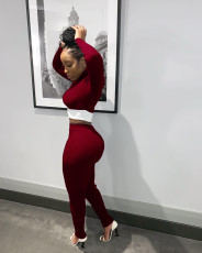 Casual Ribbed Long Sleeve Two Piece Pants Set LM-8172