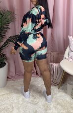 Casual Printed Hooded Long Sleeve 2 Piece Shorts Set JH-179