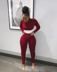 Casual Ribbed Long Sleeve Two Piece Pants Set LM-8172
