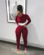 Casual Ribbed Long Sleeve Two Piece Pants Set LM-8172