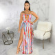 Sexy Printed Strapless High Split Maxi Dress SMR-9655