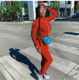 Casual Ribbed Letter Long Sleeve Skinny Jumpsuits GLF-8011