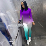 Gradient Long Sleeve Skinny Jumpsuits MEM-8294