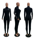 Casual Ribbed Letter Long Sleeve Skinny Jumpsuits GLF-8011