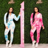 Casual Tie Dye Hooded Long Sleeve 2 Piece Pants Set SMR-9650