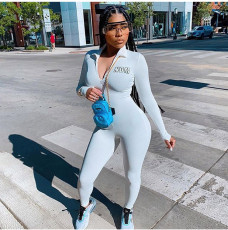 Casual Ribbed Letter Long Sleeve Skinny Jumpsuits GLF-8011