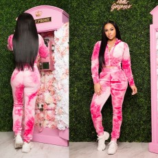 Casual Tie Dye Hooded Long Sleeve 2 Piece Pants Set SMR-9650