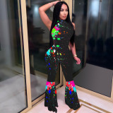 Trendy Printed Sleeveless Flared Jumpsuits NIK-157